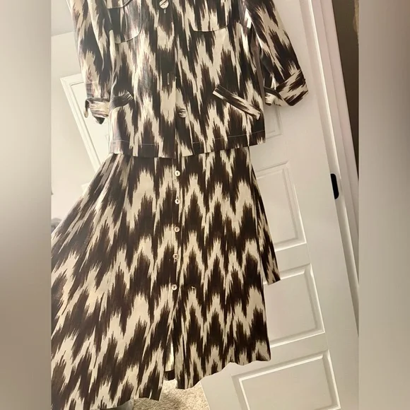 Chico's Linen Jacket and Dress Set in Brown and Cream - Picture 2 of 12